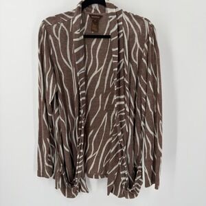 Multiples Women's Open Front Cardigan Brown White Zebra Print Long Sleeve XL